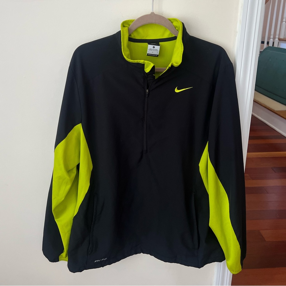 Men’s Nike Long Sleeve Dri-Fit Neon and Black Quarter Zip Windbreaker Jacket